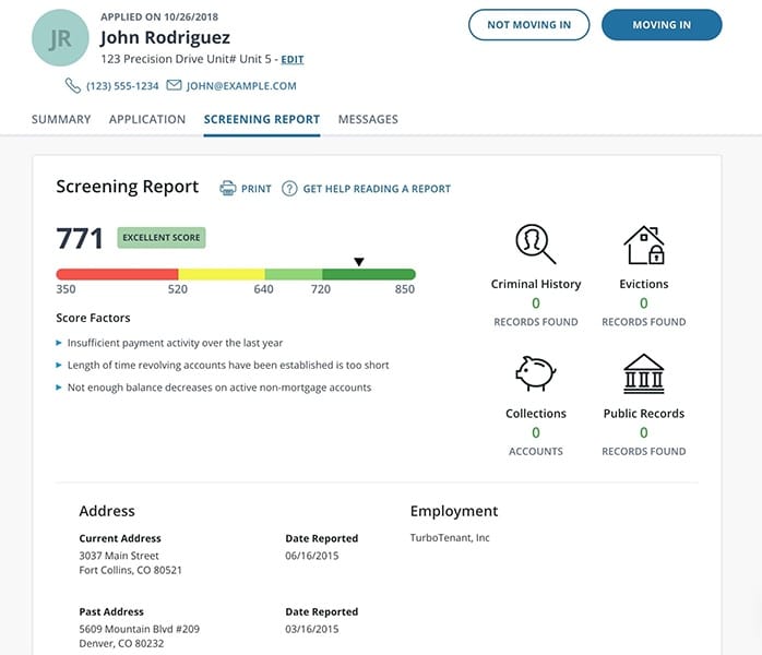 TurboTenant example of tenant screening report.