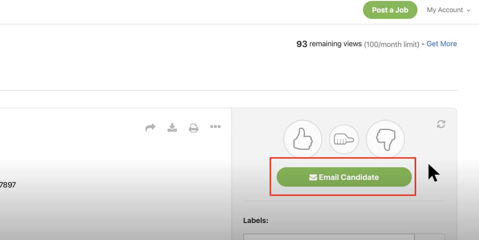 ZipRecruiter email candidate button.