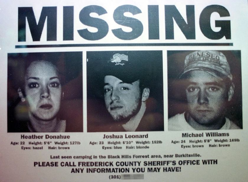 A fake missing poster featuring actors from the film "The Blair Witch Project" as part of its promotions.