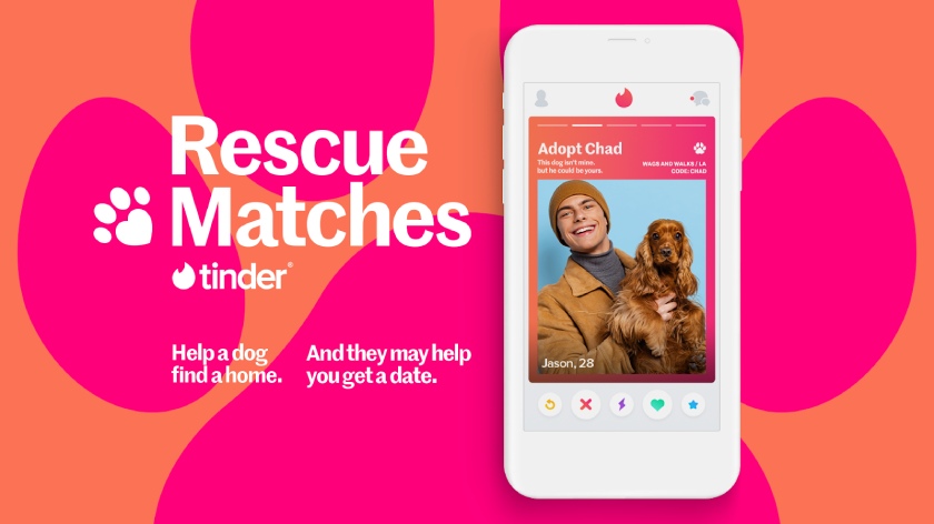 An advertisement from Tinder promoting its "Rescue Matches" campaign.