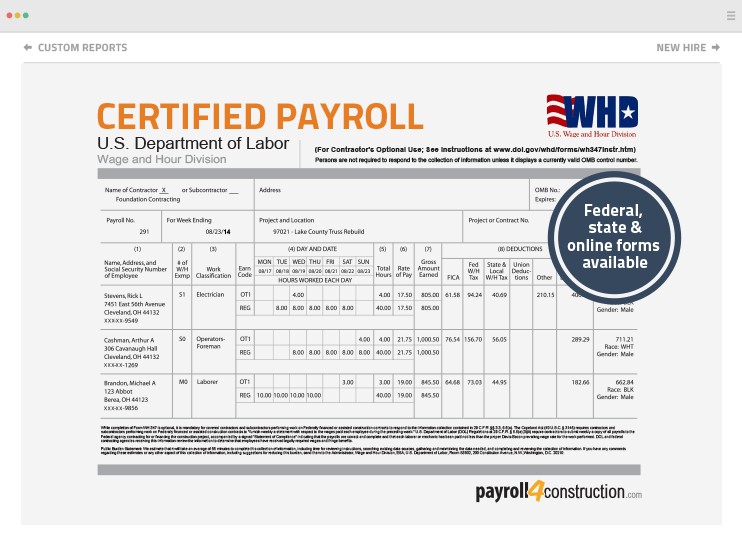 Certified payroll report.