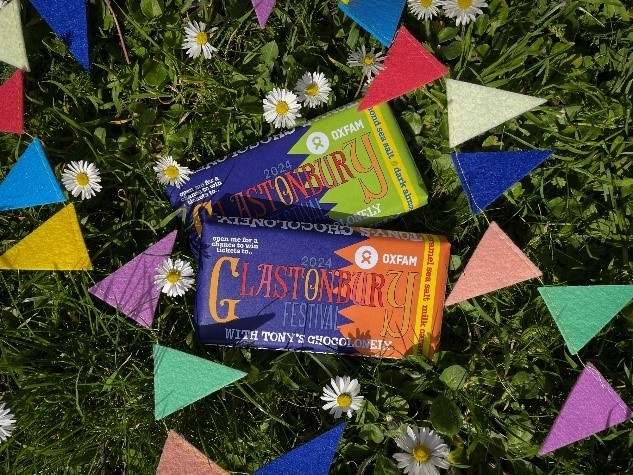 Special edition chocolate bars from Tony's Chocolonely, with free tickets to the Glastonbury music festival.