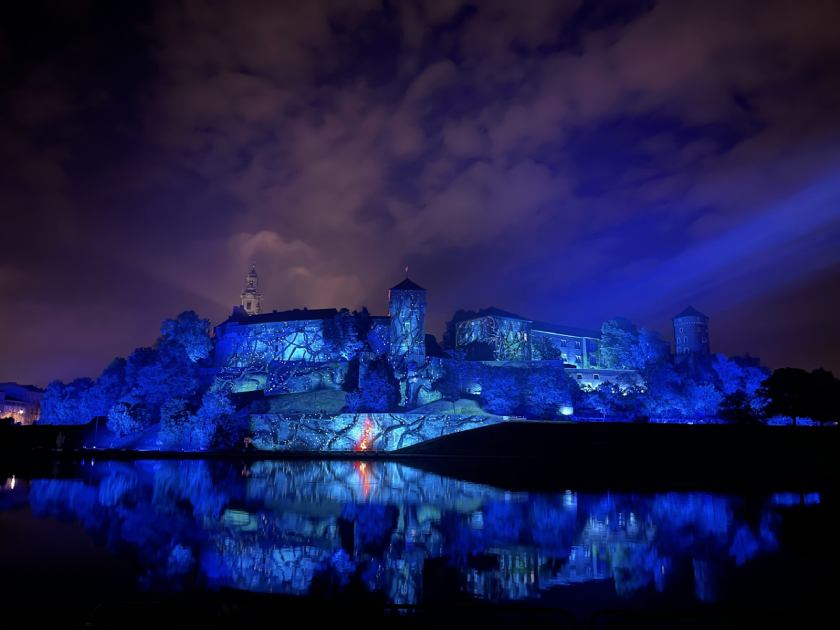 The Wawel Castle in Poland with projections to look like "the upside down" from the TV show Stranger Things.