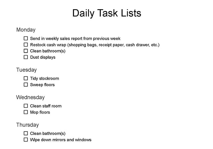 Daily task checklist.
