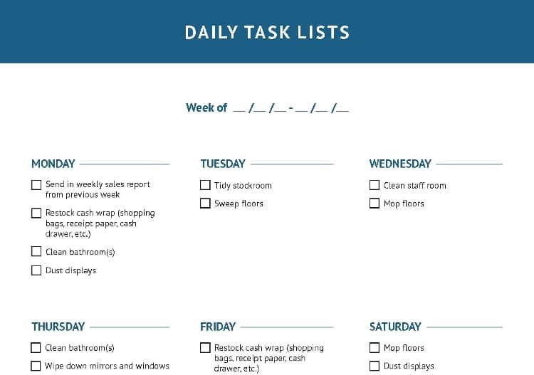 Daily task list.