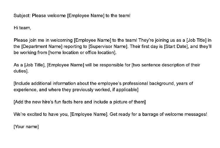 New hire announcement template.