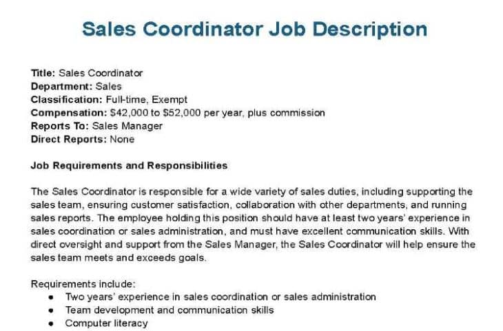 Sales Coordinator Job Description Free Template How To Write Hiring 