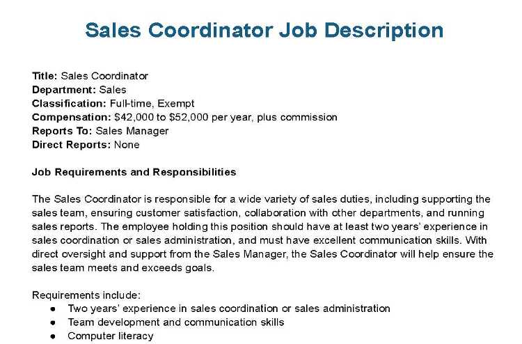 Sales coordinator job description template.