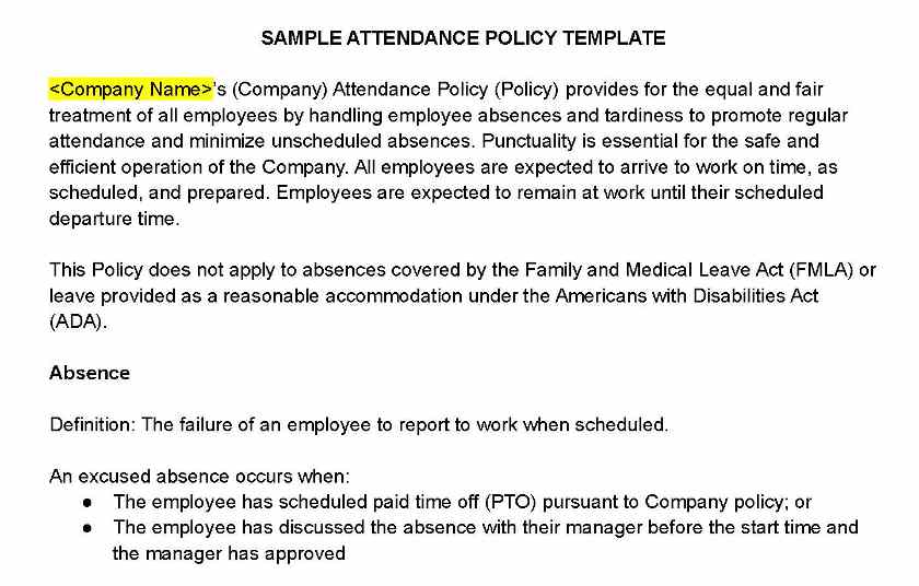 Sample attendance policy.