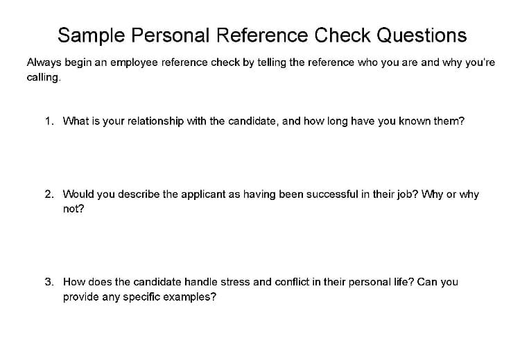Sample personal reference check questions.