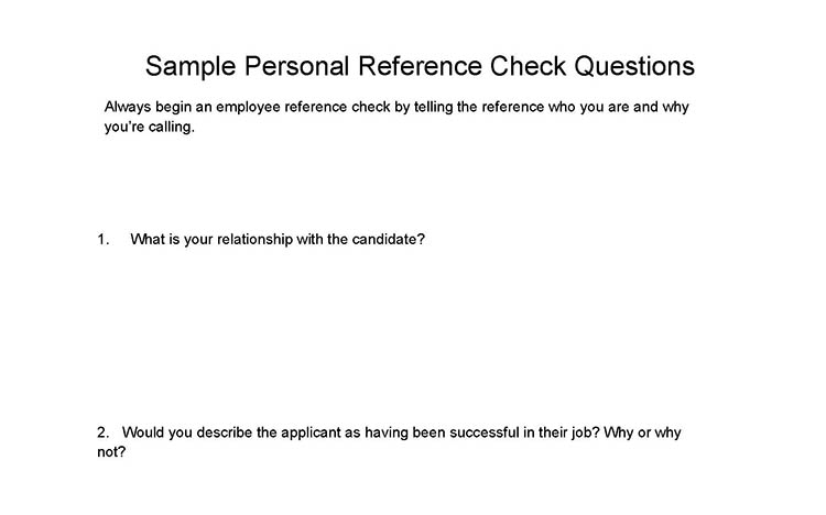 Sample personal reference check questions page 1.