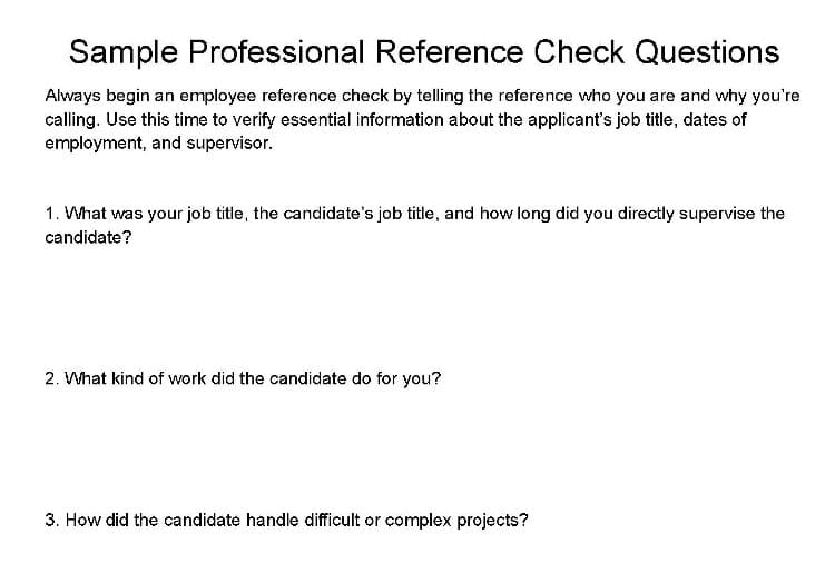 Sample professional reference check questions.