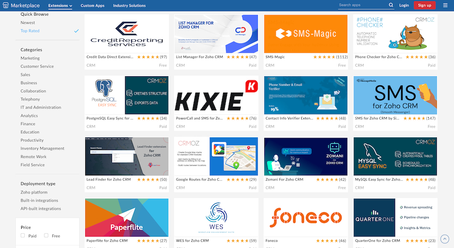 Zoho CRM's top rated integrations on the Zoho Marketplace.