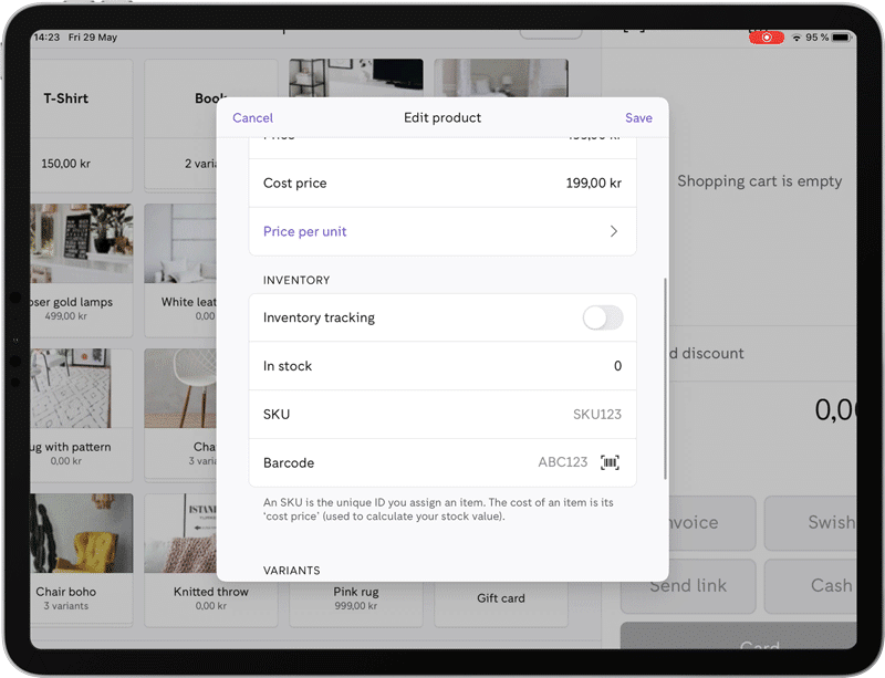 Editing products on PayPal POS inventory section