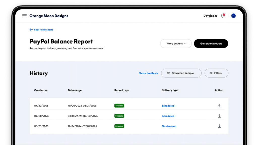 PayPal Balance reportPayPal Balance report