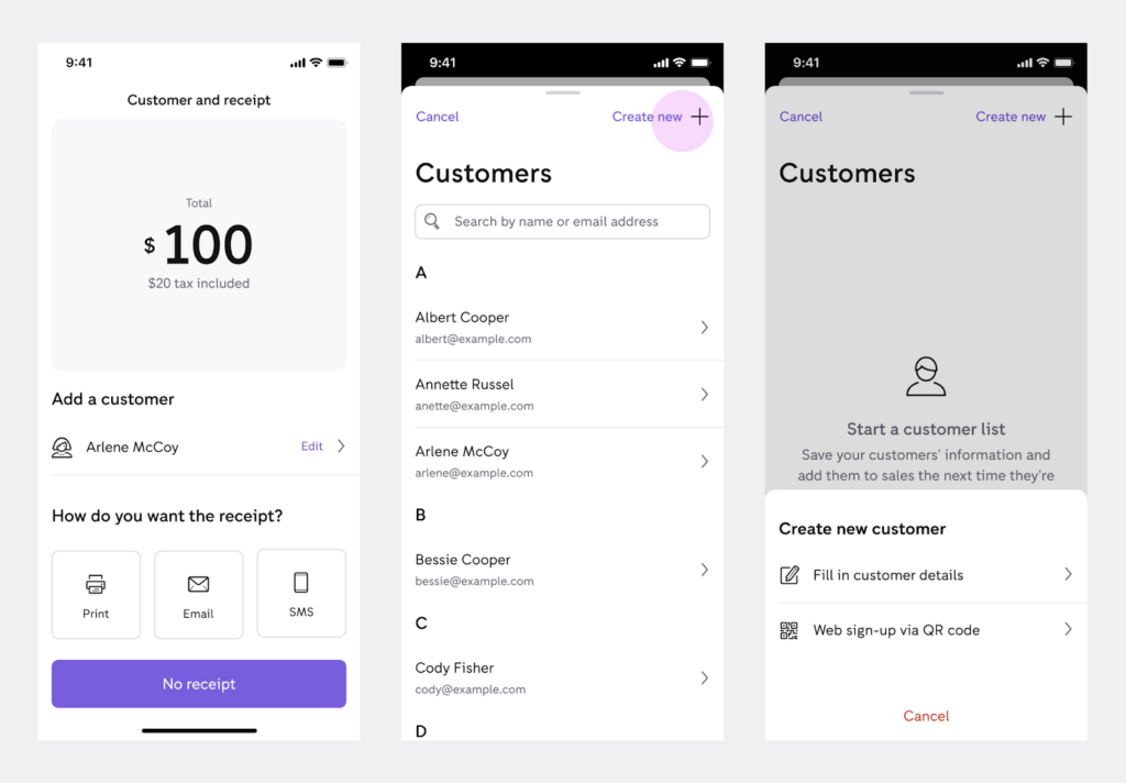 Customer management on PayPal POS mobile app