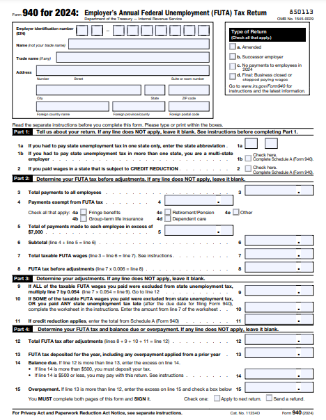 Page 1 of Form 940