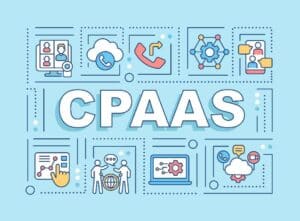 CPAAS graphic concept with communication-related icons.