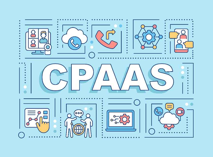 CPAAS graphic concept with communication-related icons.