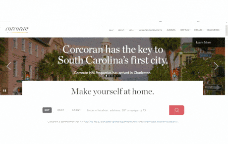 Corcoran real estate landing page with image slider.