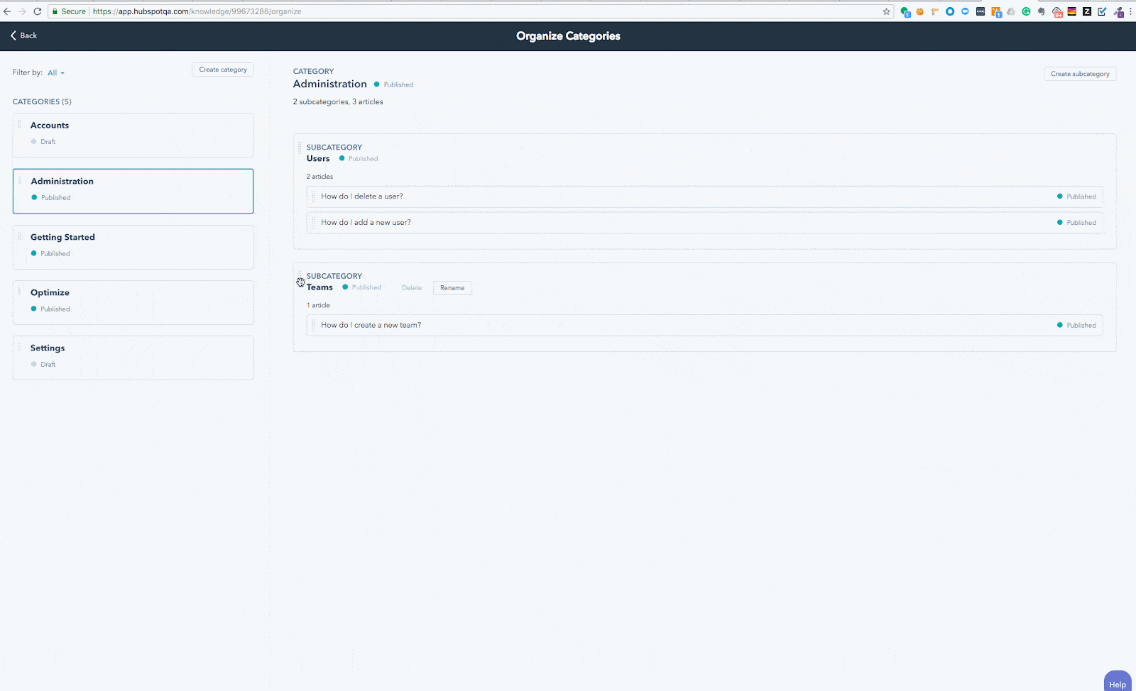 HubSpot CRM drag-and-drop organize editor