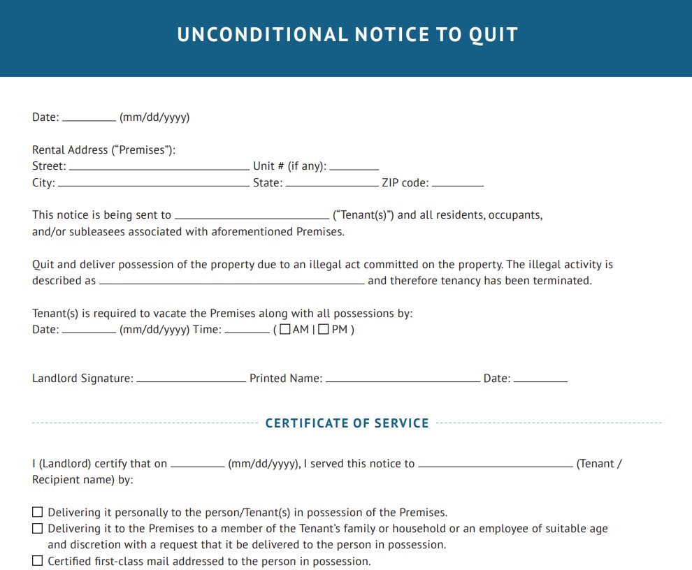 Screenshot of Unconditional Notice to Quit