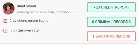 Sample Avail background check results showing one eviction record.