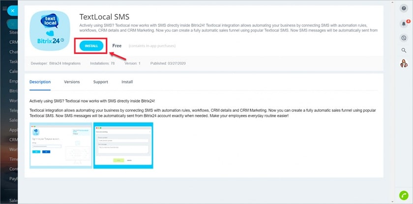 Bitrix24 CRM SMS text messaging integration.