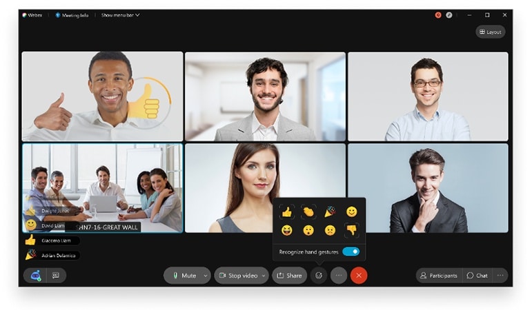 Cisco Webex AI technology detects non-verbal gestures.