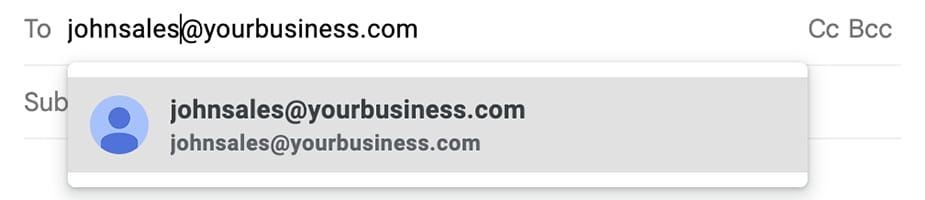 Example of business email address with name and department.
