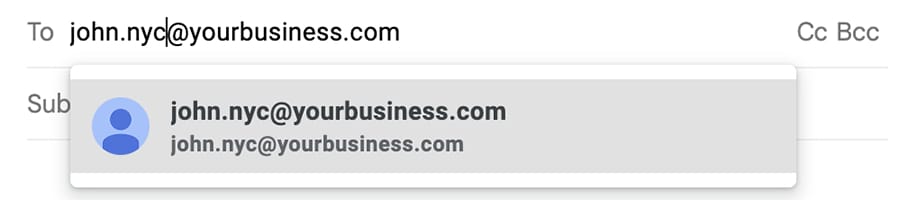 Example of business email address with name and location.