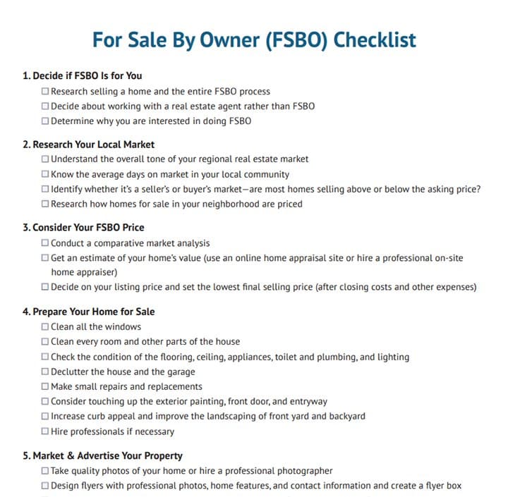 For sale by owner checklist template.