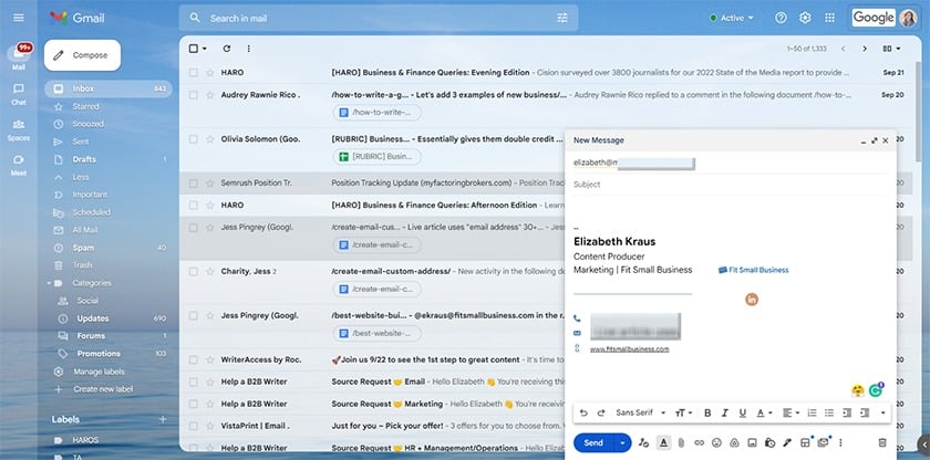 Gmail compose new message box.