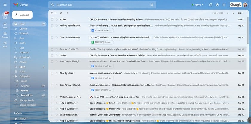 Gmail inbox user interface.