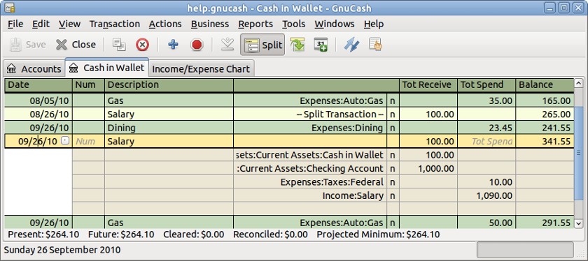 Dashboard of GnuCash.