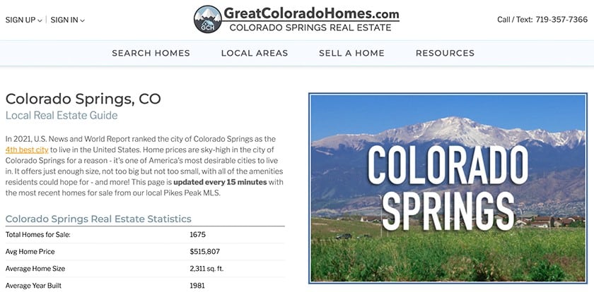 Great Colorado Homes website