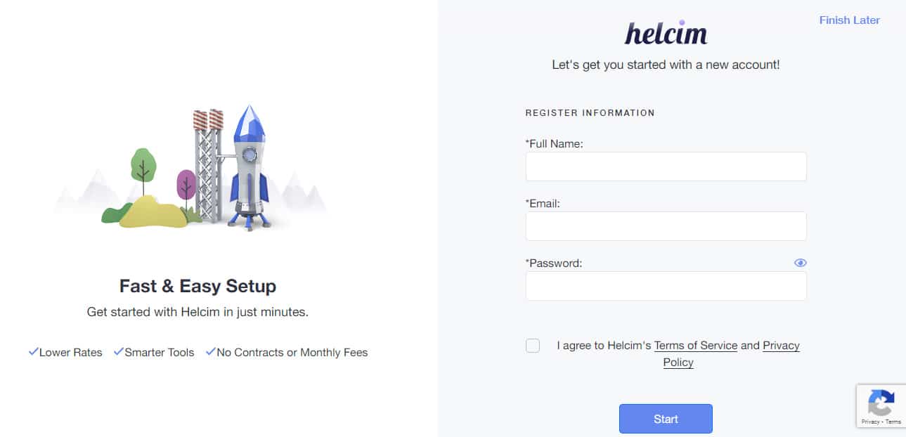 Helcim Account Registration form.