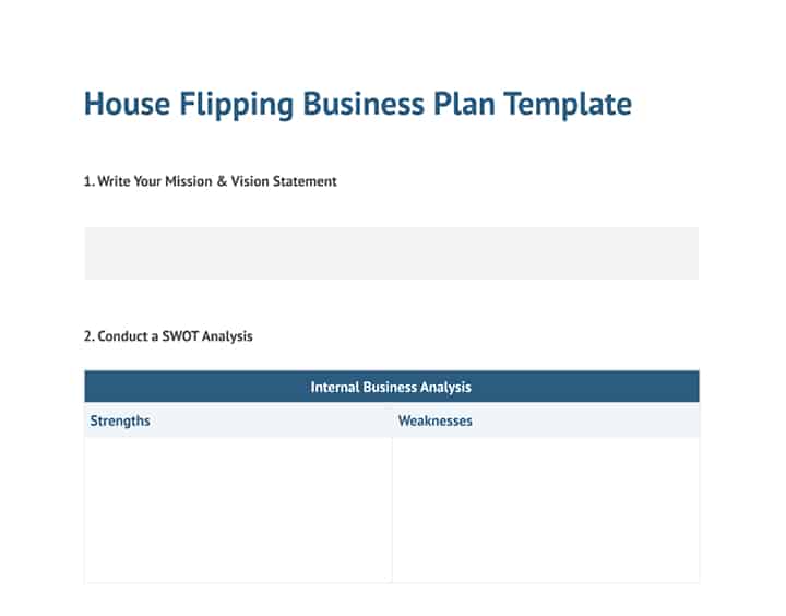 How to start a house flipping business plan template.