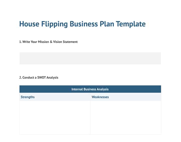 how to draw up a business plan for house flipping