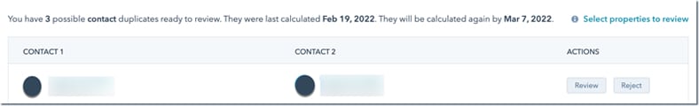 HubSpot duplicate contact detection.