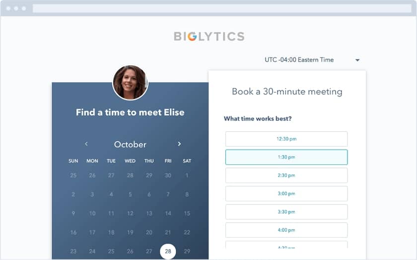 HubSpot's meeting scheduler interface.