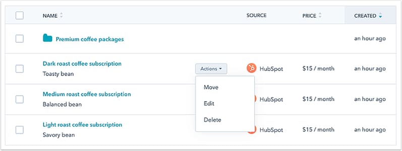 HubSpot share a product and service library