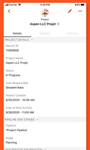 View of Insightly iOS project management.