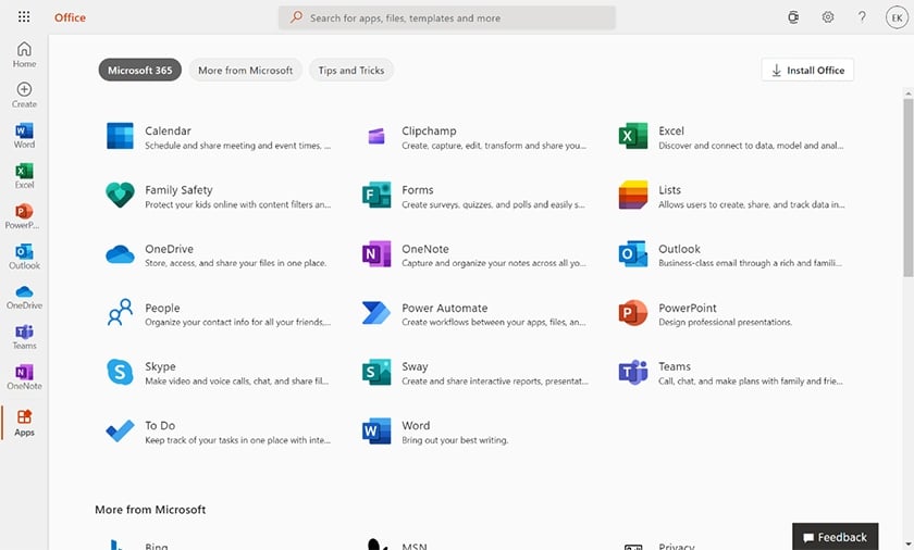 Microsoft 365 apps library on the desktop version.