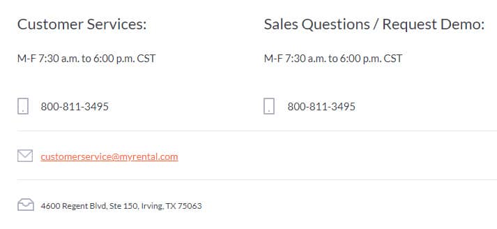 MyRental Customer Service contact information.