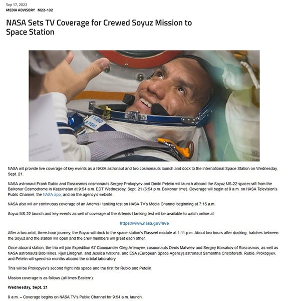 A press release from NASA announcing a live event.