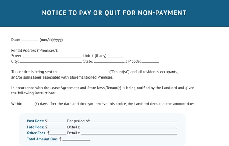 Pay or quit notice template.