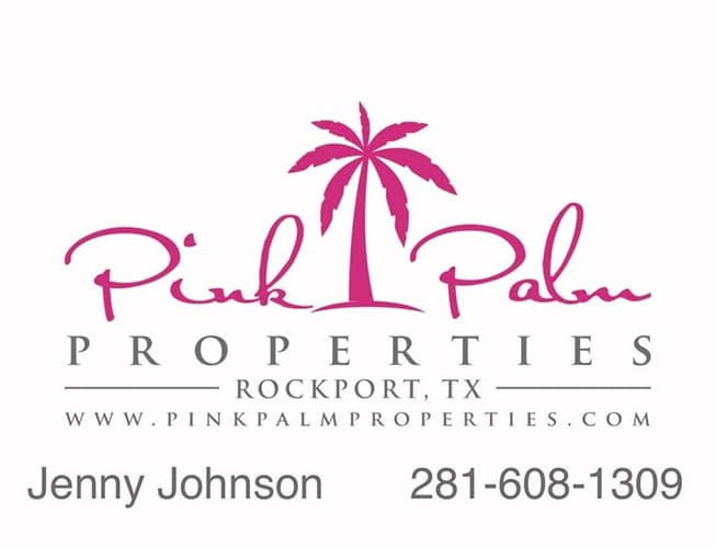 Pink Palm Properties logo with contacts