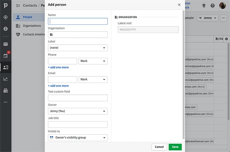 Pipedrive settings for adding identity data for contact.