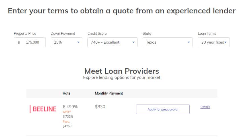 Roofstock Financing Calculator sample.